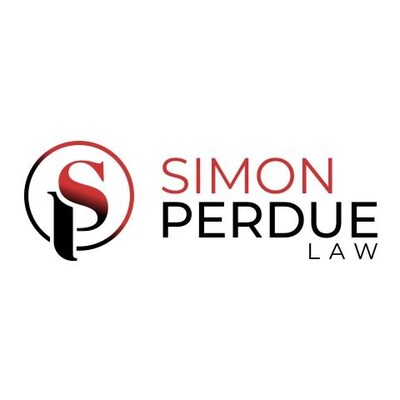 Simon Perdue Law logo in black and red.