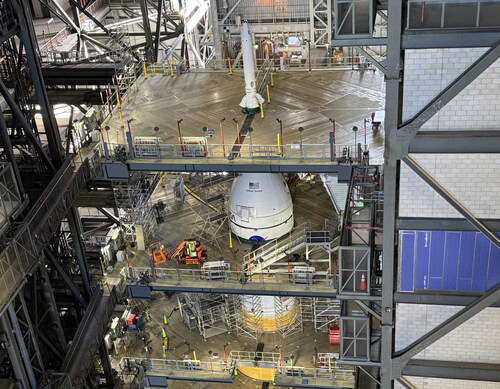 NASA’s Orion spacecraft, named Integrity, was mated on top of the SLS rocket that will send it and its crew of four astronauts around the Moon early next year.
