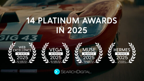 SearchDigital celebrates winning 14 Platinum Awards across the MUSE, Vega, Web Excellence, and Hermes Creative Awards in 2025