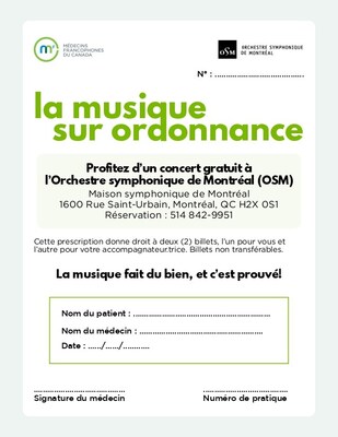 La musique sur ordonnance prescription (CNW Group/Orchestre Symphonique de Montréal) La musique sur ordonnance prescription (CNW Group/Orchestre Symphonique de Montréal)