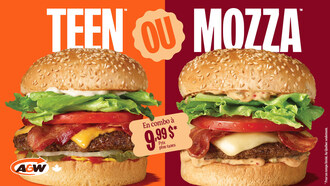 Le duel des burgers est lancé : A&W met en vedette ses deux icônes, le Teen Burger et le Mozza Burger, dans une promotion pour un temps limité. (Groupe CNW/Services alimentaires A&W du Canada Inc.) Le duel des burgers est lancé : A&W met en vedette ses deux icônes, le Teen Burger et le Mozza Burger, dans une promotion pour un temps limité. (Groupe CNW/Services alimentaires A&W du Canada Inc.)