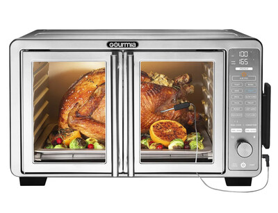 The Gourmia XL Digital Countertop Oven simplifies cooking and entertaining with built-in air-fry technology, a temperature probe, interior light, and easy presets for perfect results every time.
