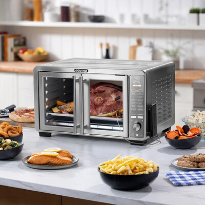 Holiday cooking is effortless with Gourmia's new Countertop Oven Air Fryer, available exclusively at Costco. Featuring 13 presets for perfect results and capacity for 12 slices of bread, it handles everything from 20-lb golden turkeys to 15" pizzas in style.