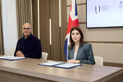 Gayane Umerova, Chairperson of the ACDF, and Dr. Khaled Azzam, Director of the KFSTA, signing the agreement to launch the Naqsh School of Crafts in Tashkent, Uzbekistan. Gayane Umerova, Chairperson of the ACDF, and Dr. Khaled Azzam, Director of the KFSTA, signing the agreement to launch the Naqsh School of Crafts in Tashkent, Uzbekistan.