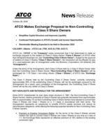 ATCO Makes Exchange Proposal to Non-Controlling Class II Share Owners