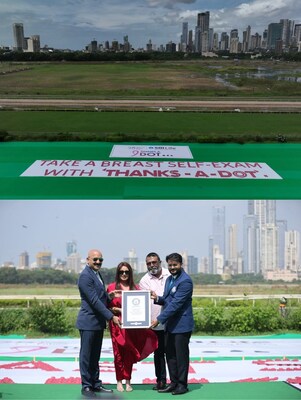 SBI Life's Thanks-A-Dot sets a GUINNESS WORLD RECORDS® at the iconic Mahalakshmi Race Course, Mumbai.
(L-R) Mr. Amit Jhingran, MD & CEO, SBI Life Insurance, Ms. Mahima Chaudhry - Actress and Breast Cancer Survivor, Mr. Ravindra Sharma, Chief of Brand, Corporate Communications and CSR, SBI Life Insurance and Mr. Swapnil Dangarikar, Official Adjudicator, GUINNESS WORLD RECORDS® SBI Life's Thanks-A-Dot sets a GUINNESS WORLD RECORDS® at the iconic Mahalakshmi Race Course, Mumbai.
(L-R) Mr. Amit Jhingran, MD & CEO, SBI Life Insurance, Ms. Mahima Chaudhry - Actress and Breast Cancer Survivor, Mr. Ravindra Sharma, Chief of Brand, Corporate Communications and CSR, SBI Life Insurance and Mr. Swapnil Dangarikar, Official Adjudicator, GUINNESS WORLD RECORDS®