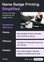 One-page explainer on Fredo's simple Name Badge Print offering. Designed for B2B Events.
