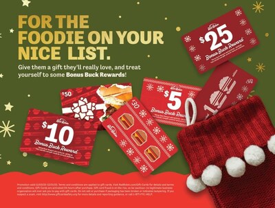 Red Robin’s limited-time holiday-edition gift cards and Bonus Bucks offers** are the perfect deal for every foodie on the nice list. To learn more, visit redrobin.com