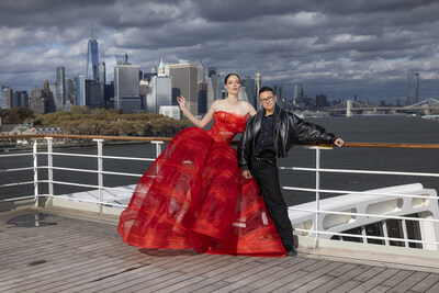 Coco Rocha and Christian Siriano are turning the deck into a runway, with Coco wearing custom Christian Siriano as Cunard's Queen Mary 2 departs New York.