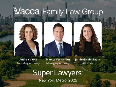 Vacca Family Law Group celebrates a milestone achievement as three of its attorneys are recognized in the 2025 New York Metro Super Lawyers® lists — with Founder Andrea Vacca earning dual honors on the Top 100 and Top 50 Women lists for the first time.
