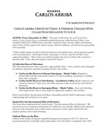 Press Release: Carlos Arriba Debuts in Texas: A Premium Chilean Wine Collection Exclusive to H-E-B