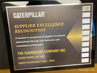 Soundcoat Receives Caterpillar Supplier Excellence Recognition for the Second Consecutive Year