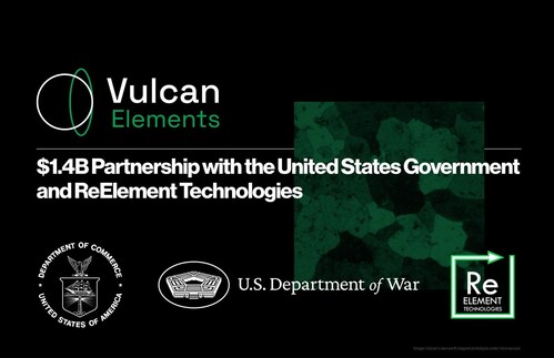 Vulcan Elements announces $1.4 billion partnership with the United States Government and ReElement Technologies