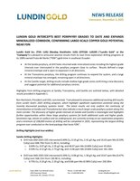 LUNDIN GOLD INTERCEPTS BEST PORPHYRY GRADES TO DATE AND EXPANDS MINERALIZED CORRIDOR, CONFIRMING LARGE-SCALE COPPER GOLD POTENTIAL NEAR FDN (CNW Group/Lundin Gold Inc.)