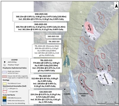 Figure 1: Map showing Trancaloma-Sandia corridor adjacent to FDN and the Castillo sector (CNW Group/Lundin Gold Inc.) Figure 1: Map showing Trancaloma-Sandia corridor adjacent to FDN and the Castillo sector (CNW Group/Lundin Gold Inc.)