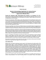 Denison Acknowledges Application for Judicial Review Regarding Provincial Environmental Assessment Approval for Wheeler River (CNW Group/Denison Mines Corp.)