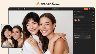 Screenshot of AirBrush Studio interface highlighting the AI-powered ‘Open Eyes in Photos’ tool for realistic portrait editing. Screenshot of AirBrush Studio interface highlighting the AI-powered ‘Open Eyes in Photos’ tool for realistic portrait editing.
