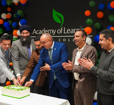AOLCC executive and elected officials celebrate opening of expanded Brampton East campus. From left to right: Puneet Khanna, MPP Prabmeet Singh Sarkaria, MPP Amarjot Sandhu, Chamara Perera, MP Amarjeet Gill. (CNW Group/Academy of Learning Career College) AOLCC executive and elected officials celebrate opening of expanded Brampton East campus. From left to right: Puneet Khanna, MPP Prabmeet Singh Sarkaria, MPP Amarjot Sandhu, Chamara Perera, MP Amarjeet Gill. (CNW Group/Academy of Learning Career College)
