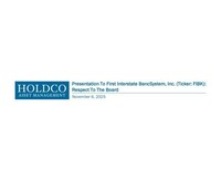 HOLDCO ASSET MANAGEMENT RELEASES PRESENTATION TO FIRST INTERSTATE BANCSYSTEM, INC.