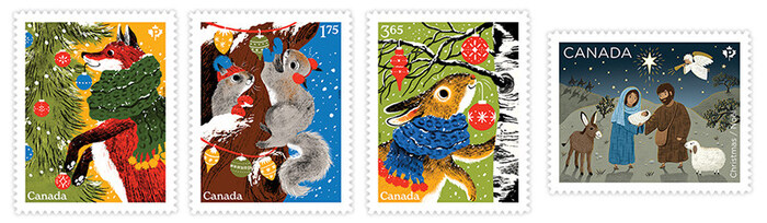 New stamps celebrate the upcoming winter holiday season (CNW Group/Canada Post)
