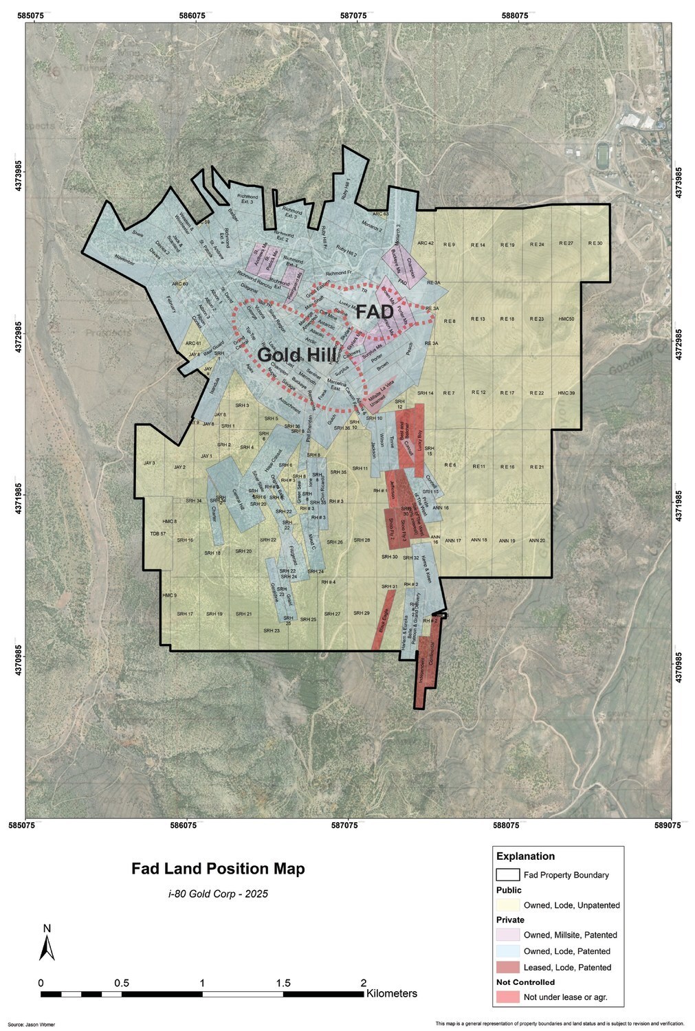 Figure 5: FAD Property Boundary Map and Patented Land Illustration (CNW Group/i-80 Gold Corp)