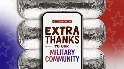 On Veterans Day, guests who order an entrée in-restaurant at Chipotle and present a valid military ID will receive a second entrée for free as a thank you for their service.