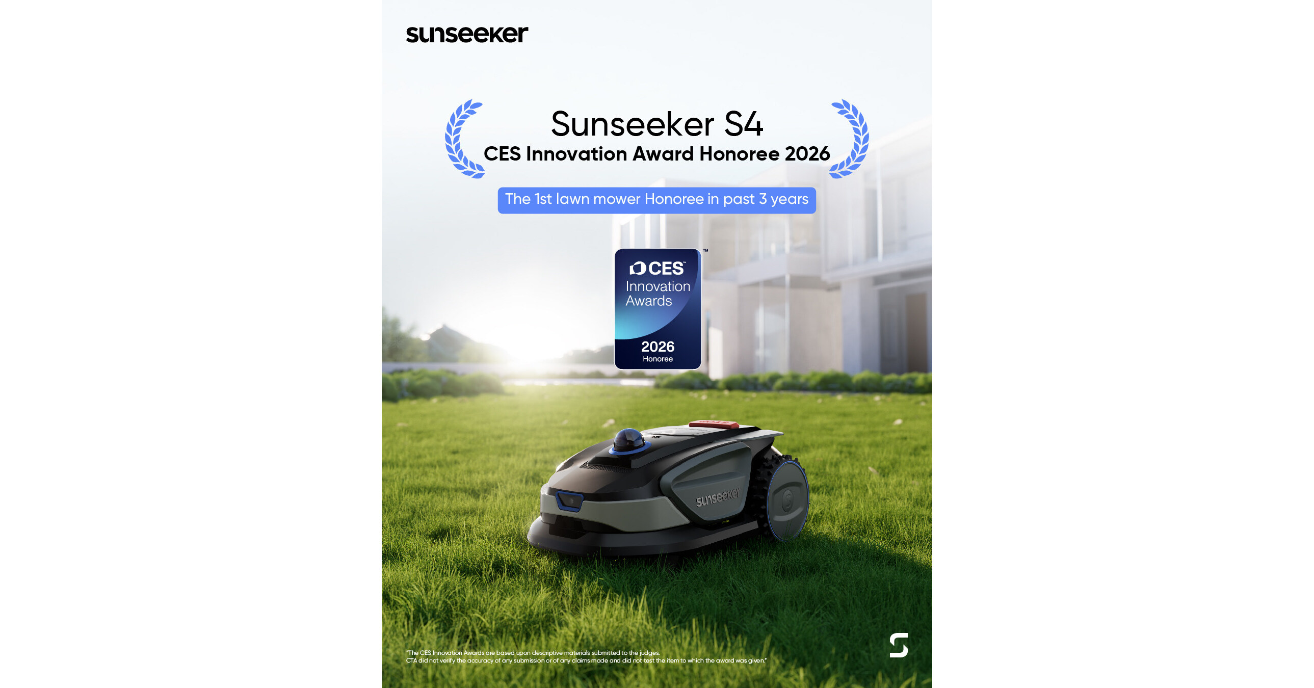 La tondeuse LiDAR S4 de Sunseeker Robotics r&eacute;compens&eacute;e aux CES Innovation Awards&reg; 2026 (prix de linnovation du CES 2026)