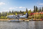 A floatplane rests at the dock of Hatchet Lake Lodge in northern Saskatchewan, Canada — a true fly-in fishing destination offering access to twenty exclusive lakes.