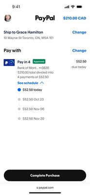 PayPal Pay in 4 launches in Canada
