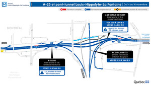 Réfection majeure du tunnel Louis-Hippolyte-La Fontaine - Fermetures de nuit du tunnel durant la fin de semaine du 14 novembre