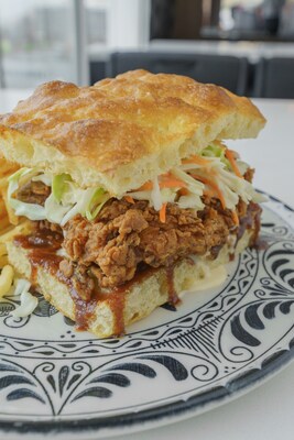 The Roof Restaurant, signature Beehive Chicken sandwich.