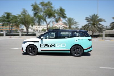 One of AutoGo and Apollo Go's autonomous vehicles in Abu Dhabi