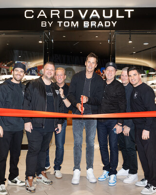 Image of CardVault co-owners cut the ribbon at the opening of CardVault by Tom Brady at American Dream.