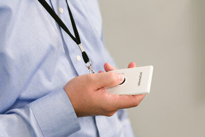 The InformaCast Wearable Alert Badge can be activated with two button press options for staff assistance and school-wide emergencies.