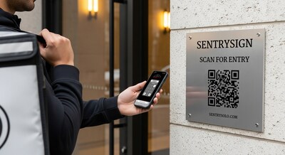 Courier scans a SentrySign QR code to launch the VirtualKeypad for mobile-first entry. Courier scans a SentrySign QR code to launch the VirtualKeypad for mobile-first entry.