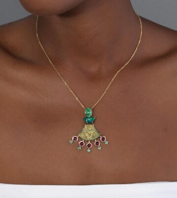 Green Flame Necklace by Rebecca Rau Jewels, on Model
