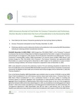 MEG Announces Receipt of Final Order for Cenovus Transaction and Preliminary Election Results to Determine the Form of Consideration to be Received by MEG Shareholders