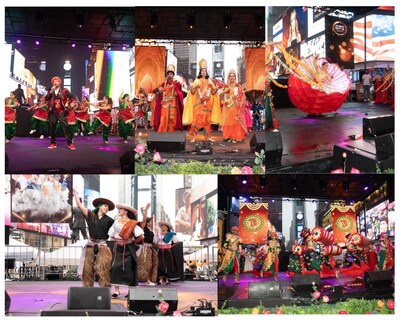 A vibrant showcase of diverse performances and art forms at the Diwali at Times Square celebration — featuring traditional dance, music, fashion, and cultural unity in the heart of New York City.