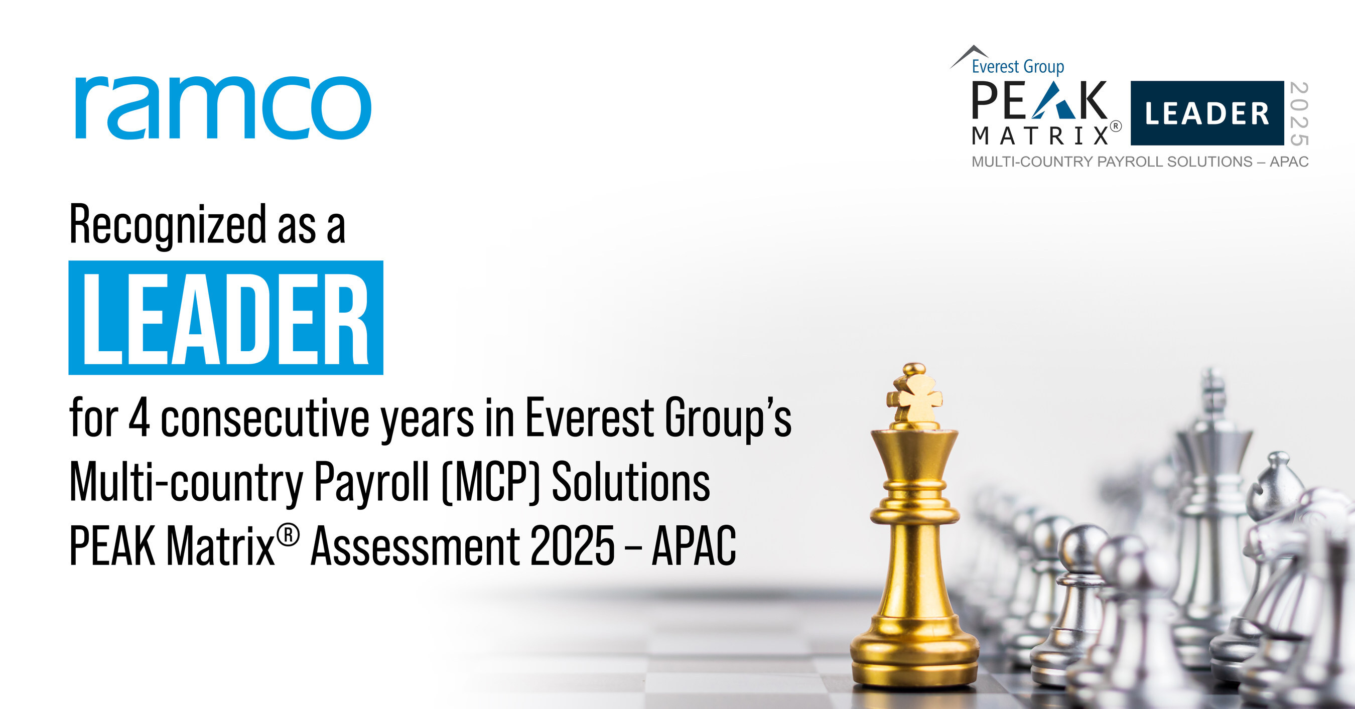 Ramco Systems recognized a 'Leader' for 4th consecutive year in Everest Group's 2025 APAC Multi-Country Payroll (MCP) Solutions PEAK Matrix®