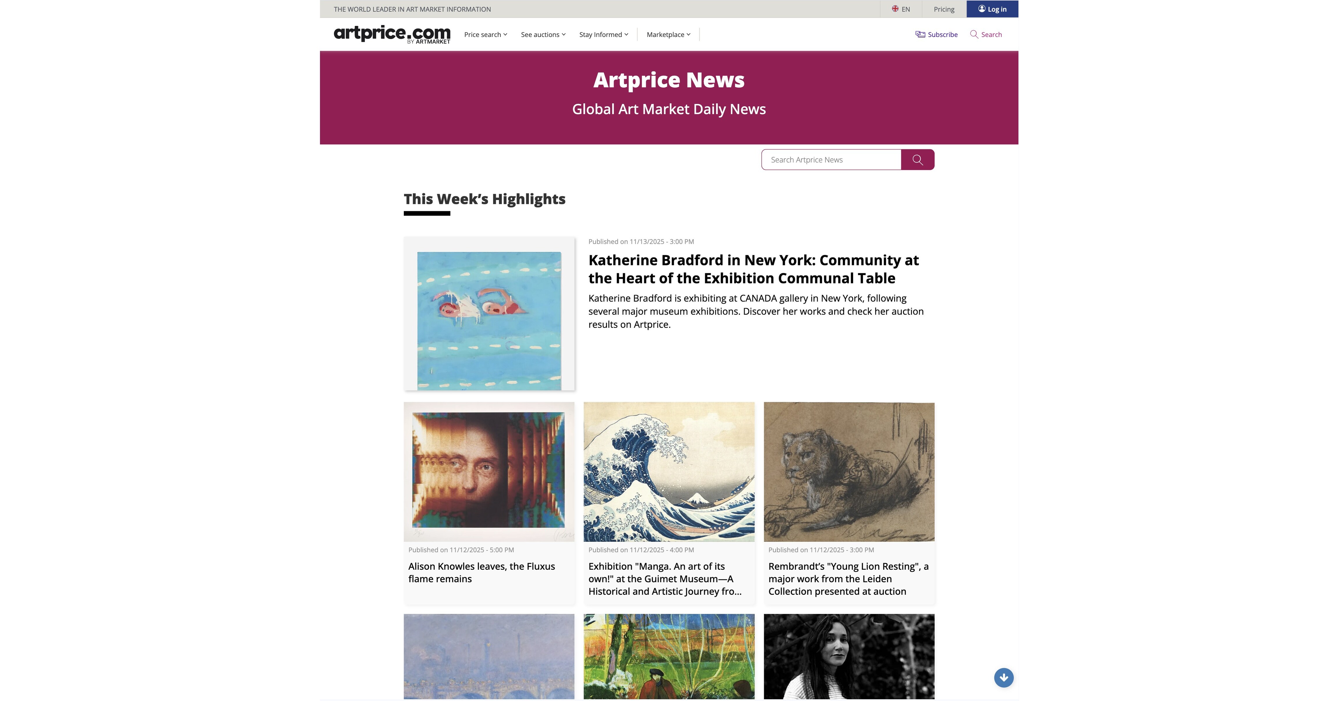 Artmarket.com news: Artprice launches Artprice News, the world's first news agency entirely dedicated to art and its market, available in 11 languages and 122 countries, with Cision PR Newswire and Perplexity AI