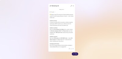 Workshop AI | Get email performance summaries for all of your internal communication sends.