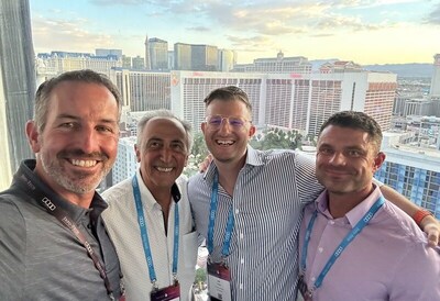 Tech leaders connect at Info-Tech LIVE 2025 in Las Vegas. Left to right: Chris Chirgwin, CIO, County of Santa Barbara; Daniel Milei, CIO, County of San Luis Obispo; Joe Toste, Founder and Host of TechTables; and Chris Powell, CIO, Montana Department of Natural Resources and Conservation. (CNW Group/Info-Tech Research Group)