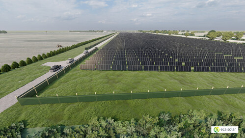 A birdseye view of the ECA Solar farm along Ashton Road in Morris, Illinois.