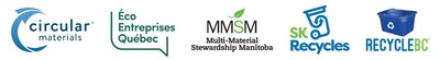 Logos : Circular Materials, Éco Entreprises Québec, Multi-Material Stewardship Manitoba, SK Recycles, Recycle BC (Groupe CNW/Éco Entreprises Québec)