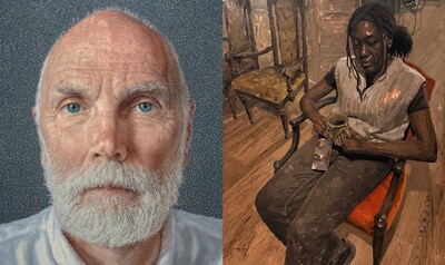 Left: Orlin Mantchev, James Baird (first in series “The Cosmos I am”), Oil on canvas, 152 x 152 cm. Right: Opeyemi Olukotun, A Cup of Silence, Acrylic on canvas, 150 x 120 cm. Image courtesy of The Kingston Prize and the artists. (CNW Group/The Kingston Prize) Left: Orlin Mantchev, James Baird (first in series “The Cosmos I am”), Oil on canvas, 152 x 152 cm. Right: Opeyemi Olukotun, A Cup of Silence, Acrylic on canvas, 150 x 120 cm. Image courtesy of The Kingston Prize and the artists. (CNW Group/The Kingston Prize)