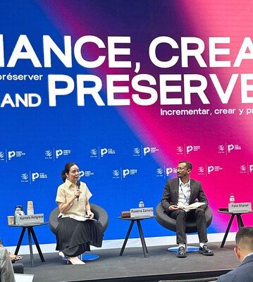 Rowena Zamora, Chief Strategy Officer of Mynt, the parent company of GCash, and Felix Sharief, vice president of Public Policy and Government Relations at DANA talk about views on ASEAN standardizing cross-border regulations to accelerate MSMEs’ digital shift (PRNewsfoto/GCash)