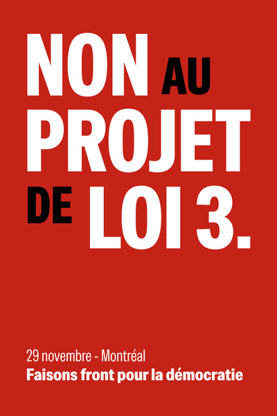 « Non au projet de loi 3. » (Groupe CNW/Fédération québécoise des professeures et professeurs d'université (FQPPU))