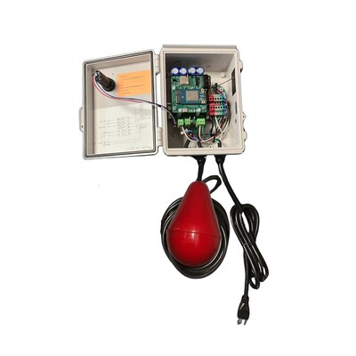 SeptiSense shown in a NEMA 4x enclosure and factory wired SludgeBoss float switch. This configuration provides a plug and play path to telemetry for lift stations.