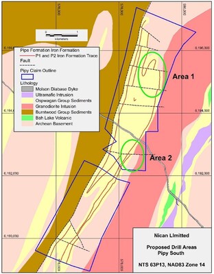 Figure 2: Pipy South Proposed Drill Areas (CNW Group/Nican Ltd.) Figure 2: Pipy South Proposed Drill Areas (CNW Group/Nican Ltd.)