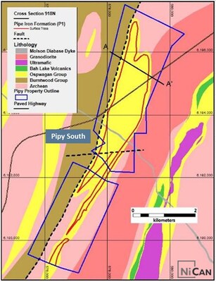 Figure 3: Interpreted Geological Plan of the Pipy South Property (CNW Group/Nican Ltd.) Figure 3: Interpreted Geological Plan of the Pipy South Property (CNW Group/Nican Ltd.)